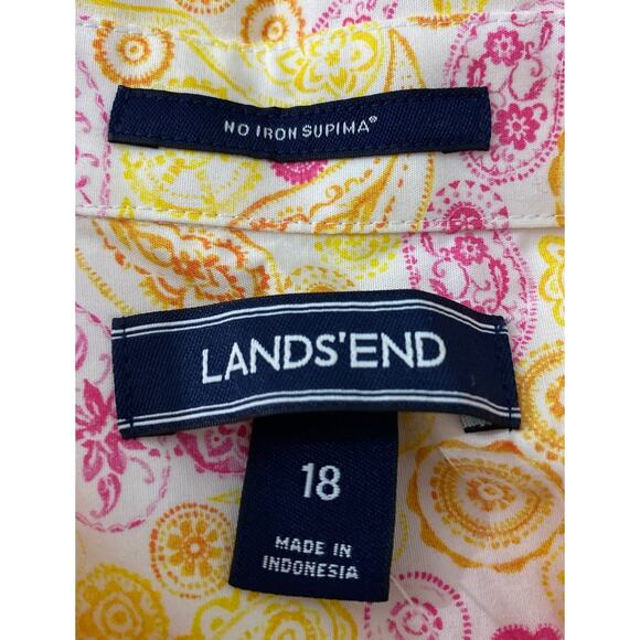 NWT Lands’ End Size 16 Yellow Pink Paisley Button Up Sleeveless Blouse No-Iron - Picture 4 of 7